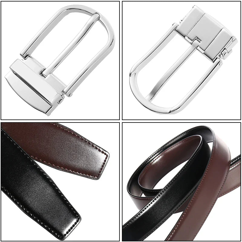 Men's Belt Genuine Leather with Reversible Buckle in Zinco