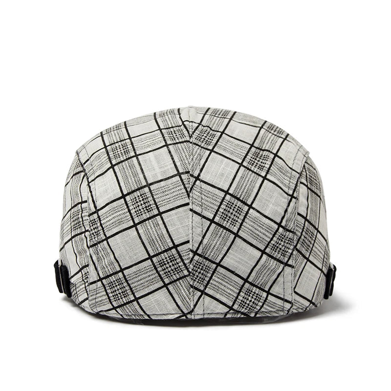 Men's Linen Vintage with Plaid Pattern Flat Cap