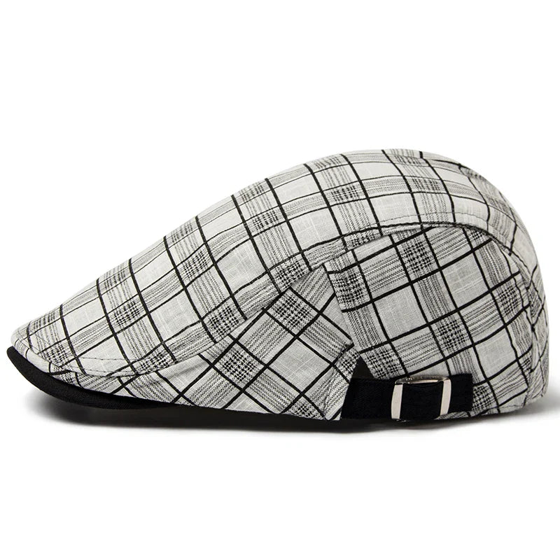 Men's Linen Vintage with Plaid Pattern Flat Cap